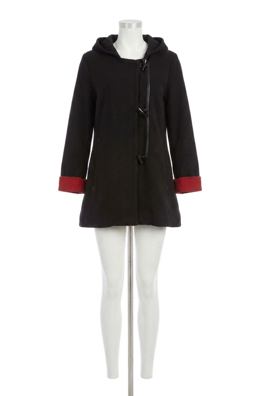 NEW ANGEL asymmetrical toggle jacket in black/red